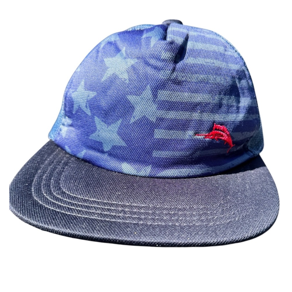 Tommy Bahama Baseball Cap Hat Blue Red Stars Stripes Mesh‎ Back Patriotic